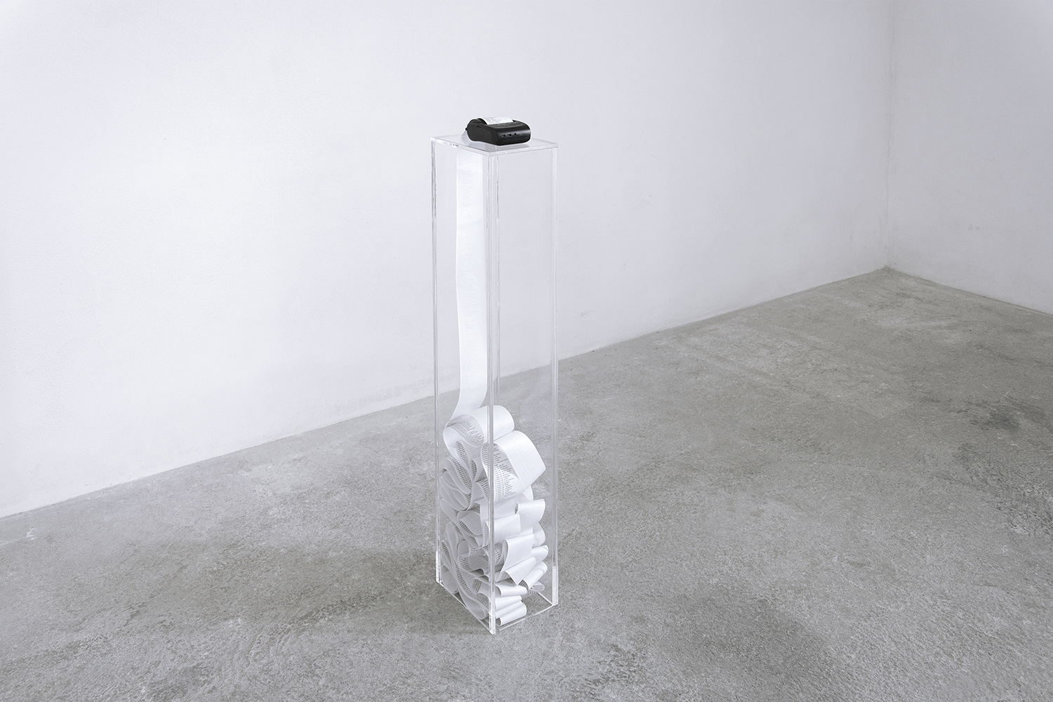 an art installation with thermal printer, thermal paper and plexiglas