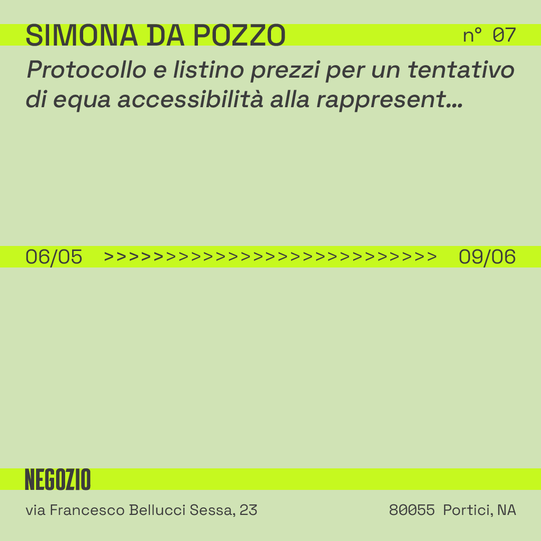 locandina Negozio n°07, Simona Da Pozzo, Proto collo e listino prezzi...