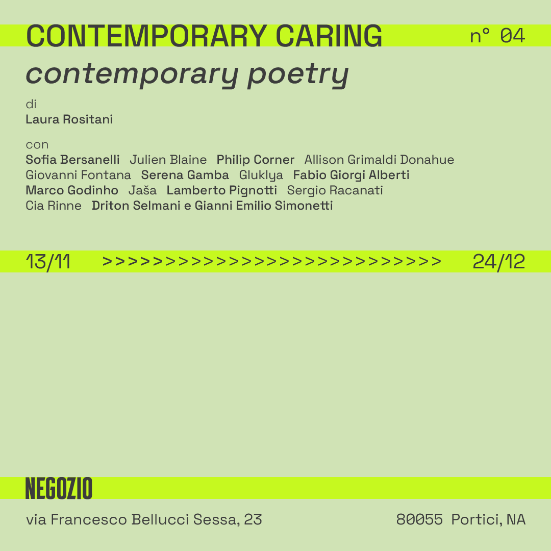 locandina Negozio n°04, Contemporary Caring, contemporary poetry