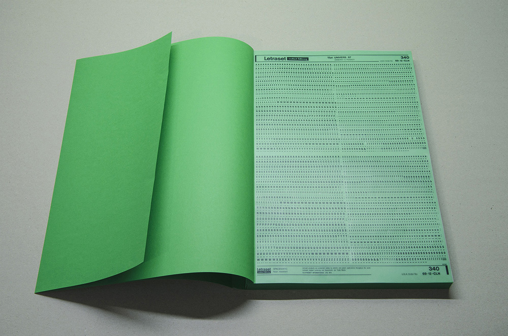 a chroma key green empty book, with letraset transfer
                      lettering sheet between its pages